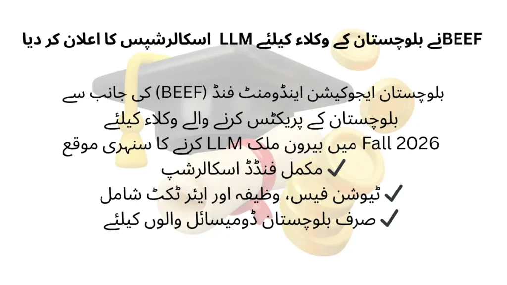 BEEF fully funded LLM scholarship benefits for Balochistan lawyers including tuition and stipend