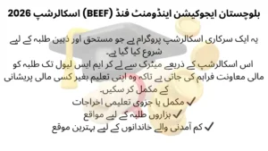 BEEF Scholarship 2026 for Pakistani students from matric to MS level fully funded program overview