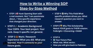 Step by step infographic on how to write SOP for scholarship for Pakistani students 2026