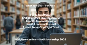 International student studying on KAU scholarship 2026 with full financial benefits Saudi Arabia