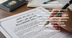 KAU scholarship 2026 application form with required documents passport and certificates Saudi Arabia