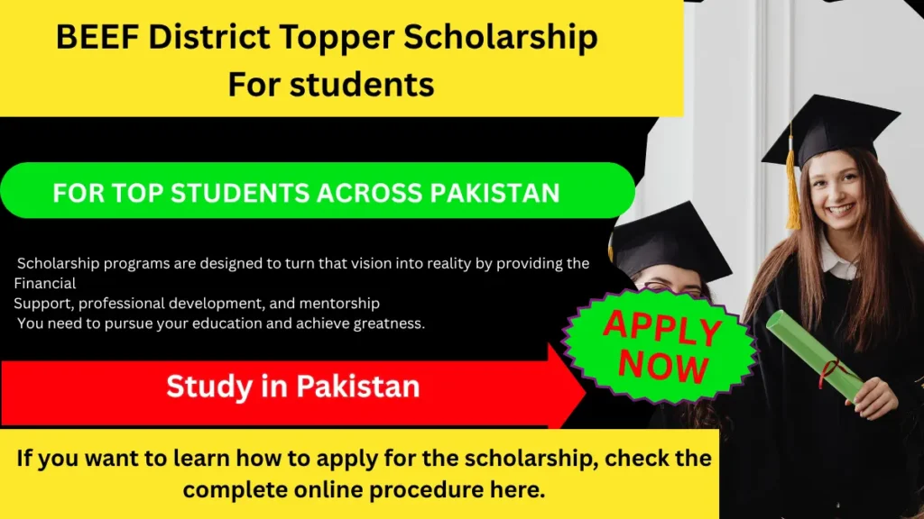 BEEF District Topper Scholarship 2026 apply now fully funded scholarship for Pakistani students